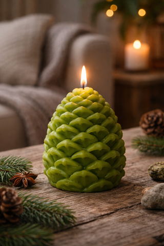 Pine Cone Beeswax Candle &mdash; Handmade Natural Candle, SV-SISKA-GREEN, Green