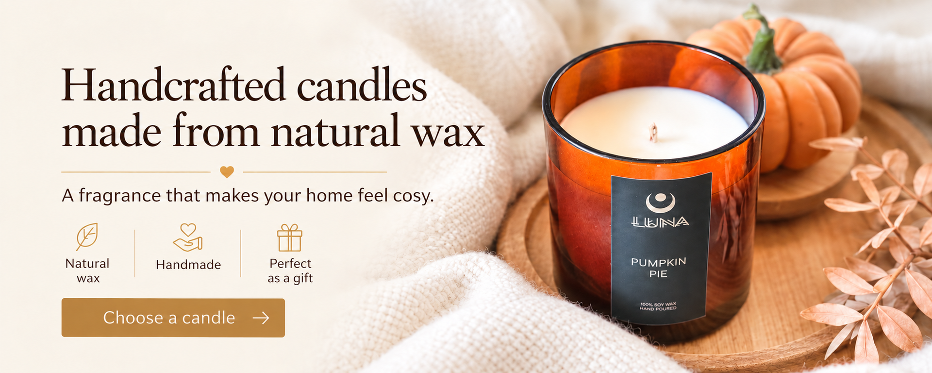 Handcrafted candles made from natural wax