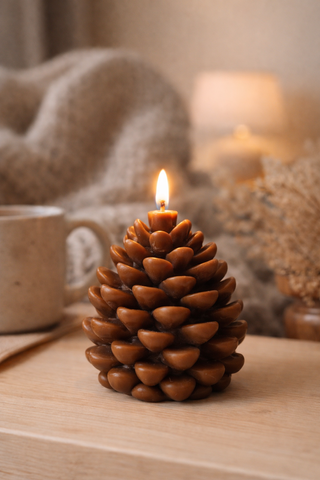Beeswax Pine Cone Candle &ndash; Handmade, sv-vc-siska, Brown